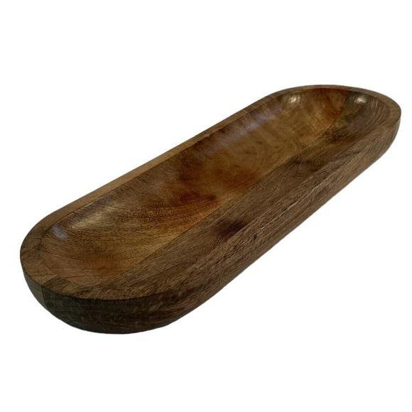 Oblong Stained Wood Carved Baquette / French Bread Bowl - Picture 3 of 6